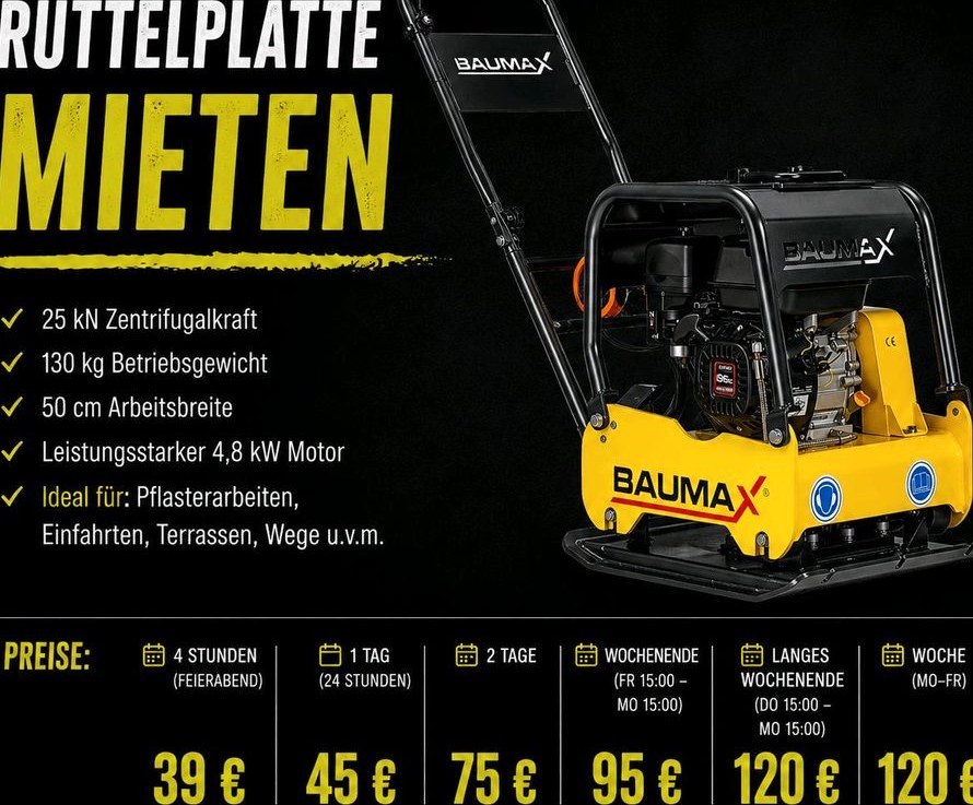 Rüttelplatte 130Kg 25kN Pflasterarbeiten mieten in Rheinberg