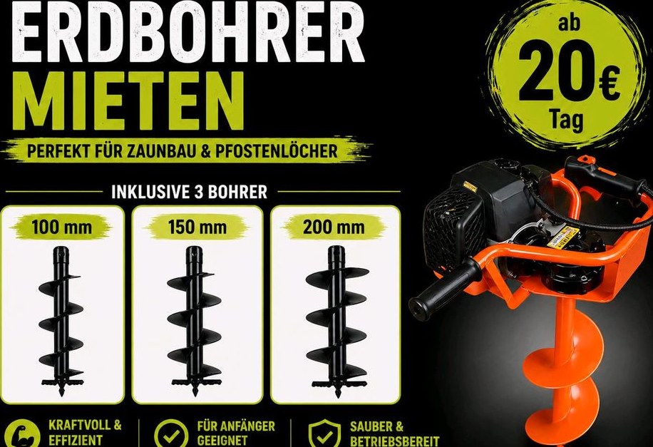 Erdbohrer Löcher Pfosten Phalbohrer bohren mieten in Rheinberg – 3