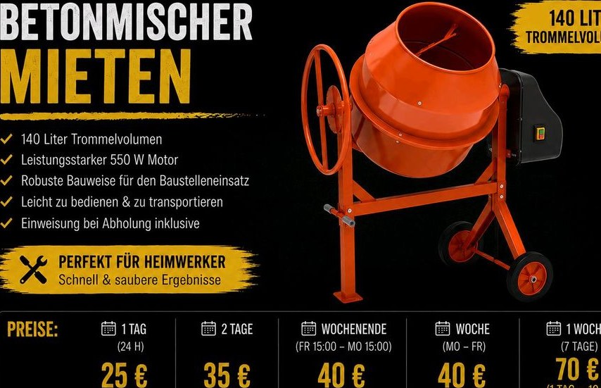 Betonmischer Fundament Mischer Beton Estrich mieten in Rheinberg