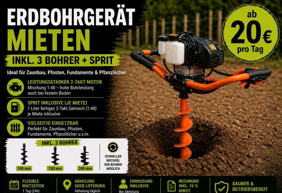 Erdbohrer Löcher Pfosten Phalbohrer bohren mieten in Rheinberg – 2