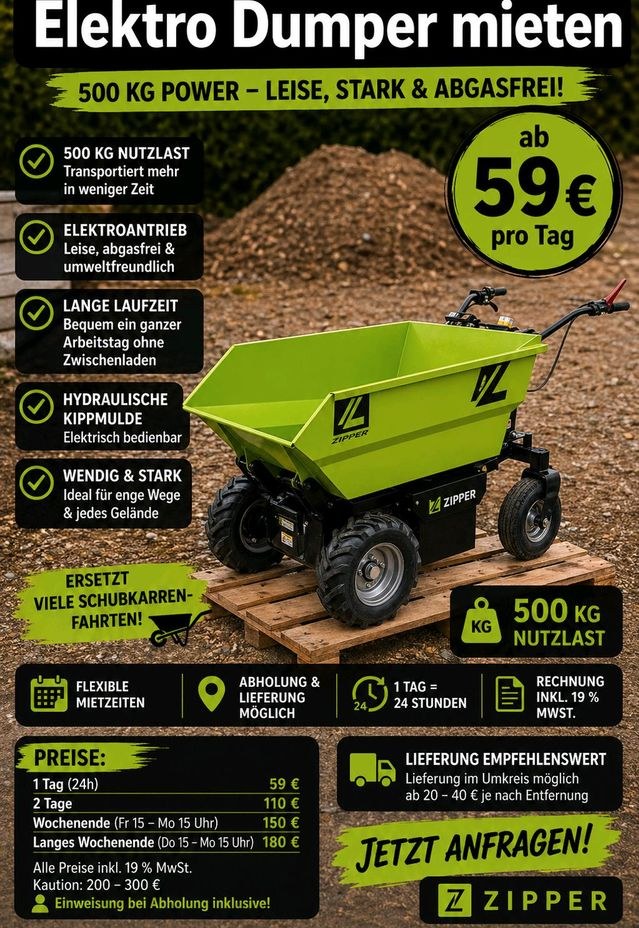 Elektro Dumper 500kg Akku Schubkarre Minidumper mieten in Rheinberg