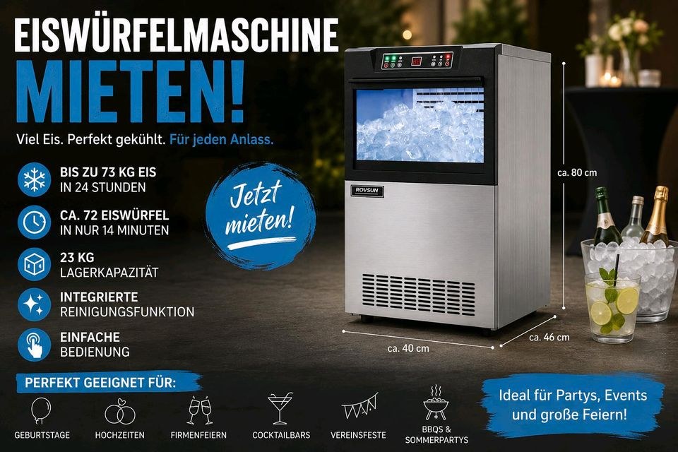 Eiswürfelmaschine Kühlung Cocktails 73kg mieten in Rheinberg