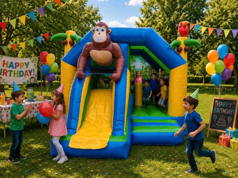 Hüpfburg Safari inkl Anhänger Neuwied mieten bei MJ- Partyzubehör