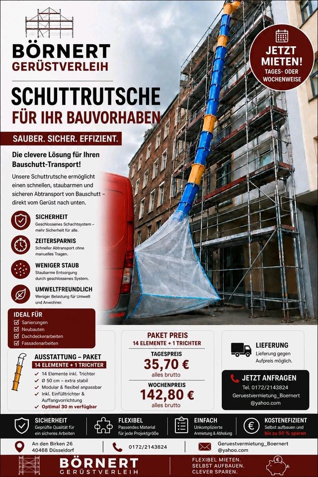 Schuttrutsche Baurutsche Lieferung mieten bei GERÜSTVERLEIH BÖRNERT
