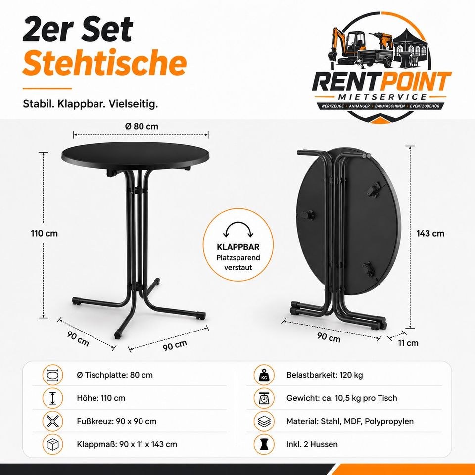 Stehtisch Bistrotisch inkl Husse extrabreit 80cm mieten in Walsum – 2