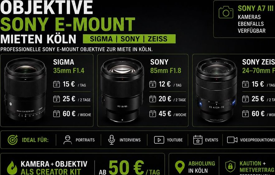 Objektive Sony E Mount mieten bei Easy Rental – großes Bild für alle