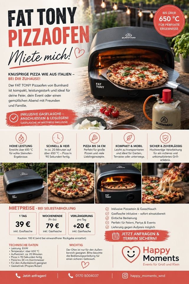 FAT TONY Pizzaofen Feiern mieten in Namborn – für viele Gäste
