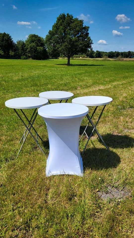 XL Stehtische weiß Husse mieten in Varel – für Empfang & Party