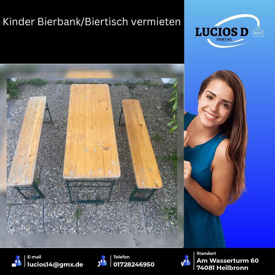 Kinder Bierbank Biertisch Sitzpolster mieten bei Lucios Vermietung