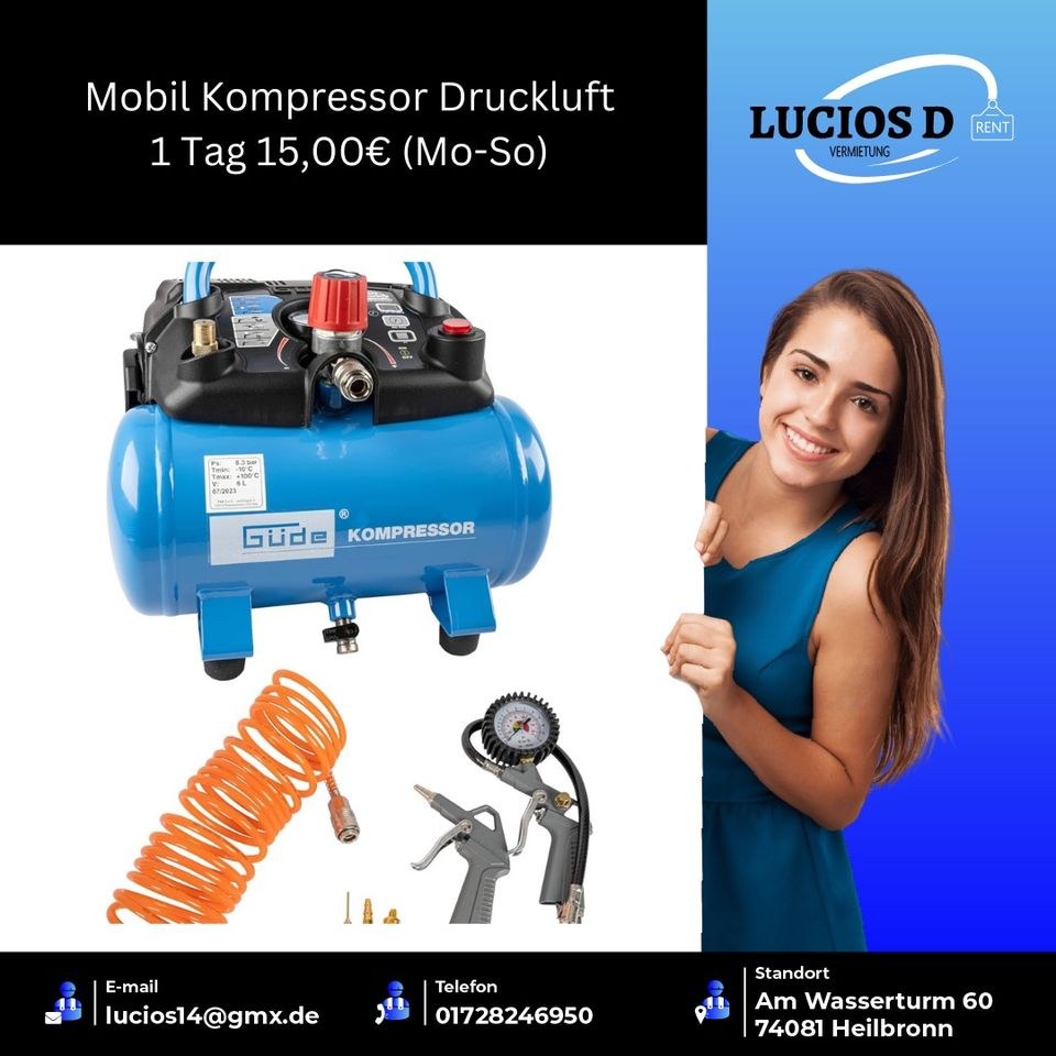 mobil Kompressor Druckluft Sonnenschirm mieten bei Lucios Vermietung