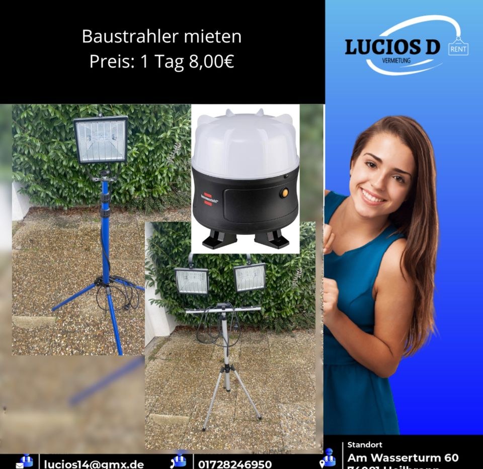 Rohrreiniger Heckenschere Laderampe Baustrahler mieten in Heilbronn – 3