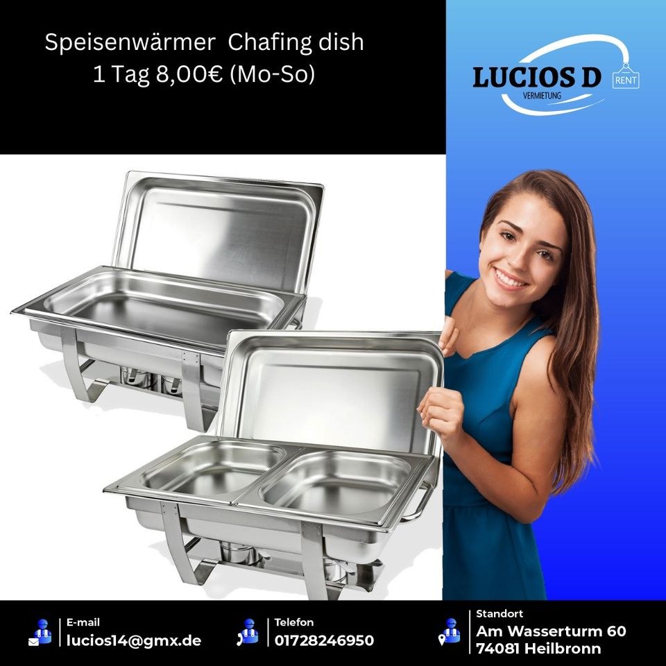 Speisenwärmer Chafing dish Partypfanne mieten bei Lucios Vermietung