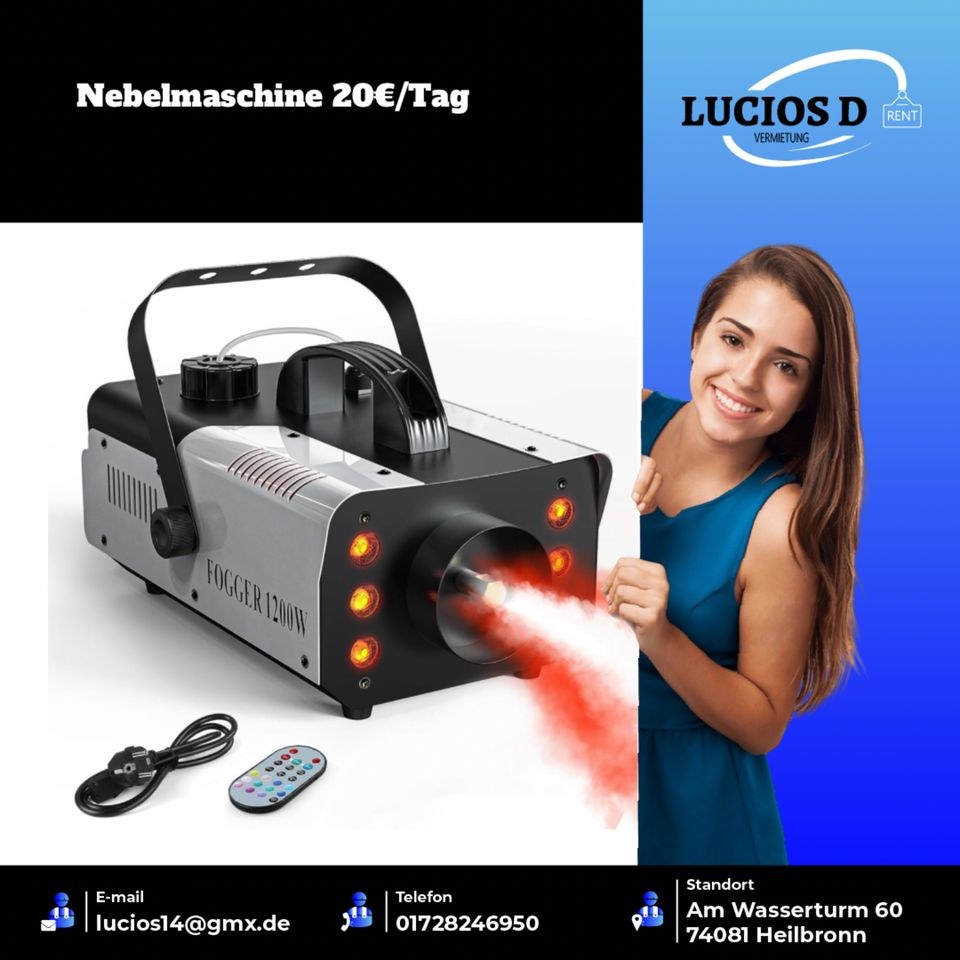 Nebelmaschine Seifenblase Staffelei mieten bei Lucios Vermietung