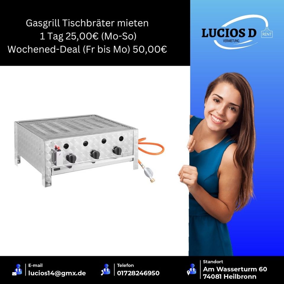 Holzkohlengrill Gaskocher Gasgrill mieten bei Lucios Vermietung