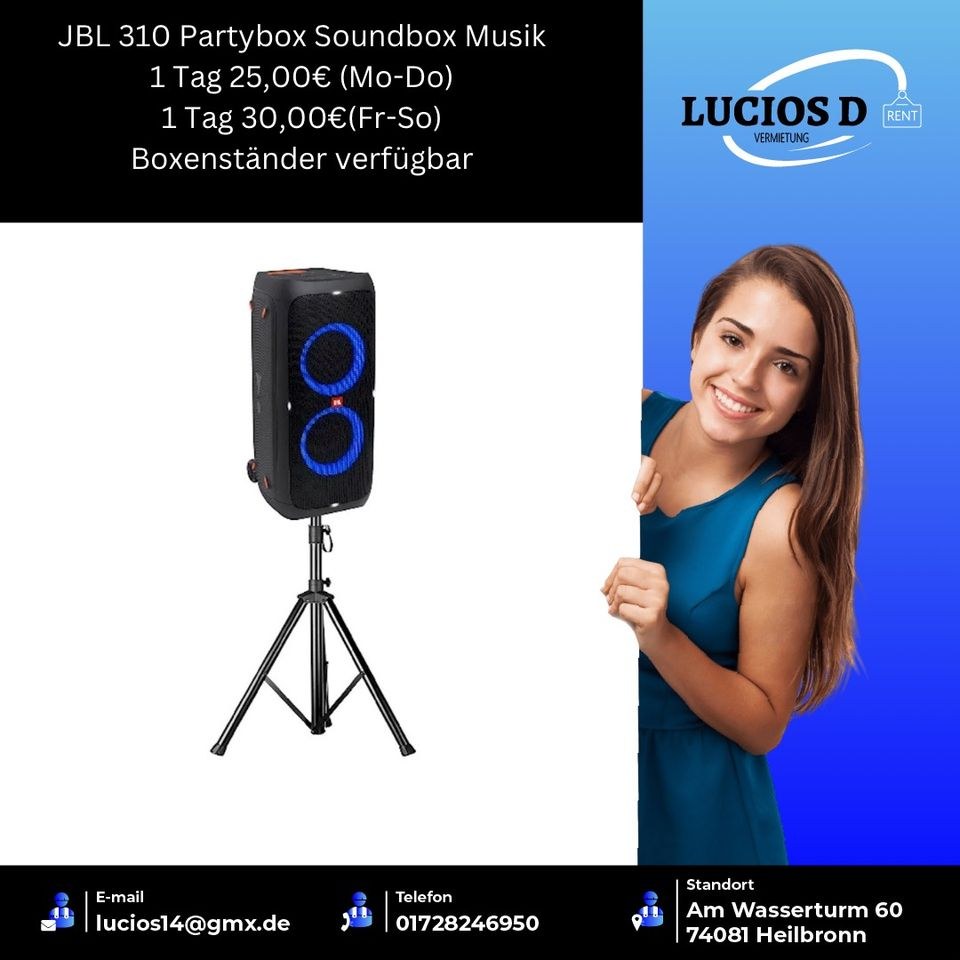 JBL Partybox 310 Soundbox Musikbox Musikanlage mieten in Heilbronn