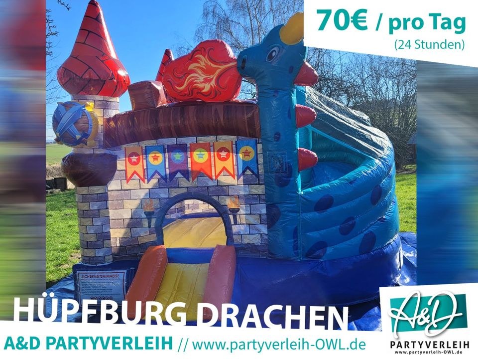 Hüpfburg Drachenland Rutsche mieten bei A&D Partyverleih OWL