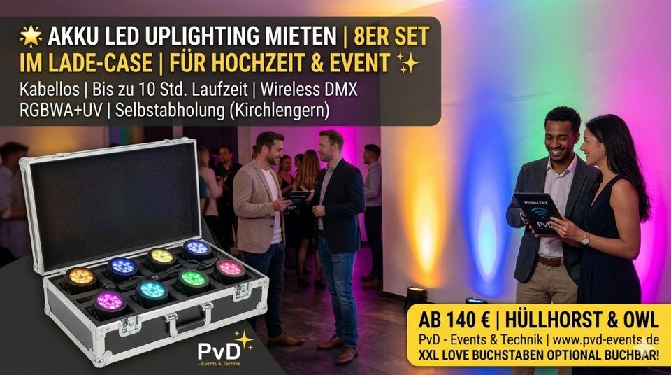 Akku LED Uplighting mieten in Hüllhorst – Licht für Party & Event