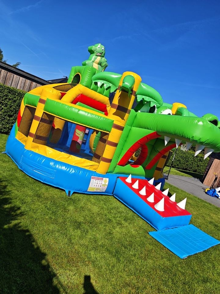 Hüpfburg Krokodil XXL Rutsche Kletterwand mieten bei Wilmes & Kotte