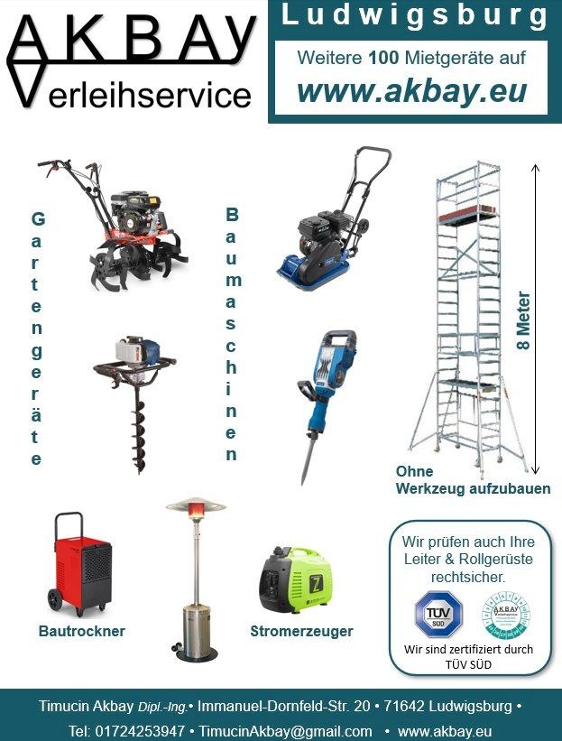 Gartengerät Baumaschine Werkzeug Gerüst Leiter mieten in Ludwigsburg