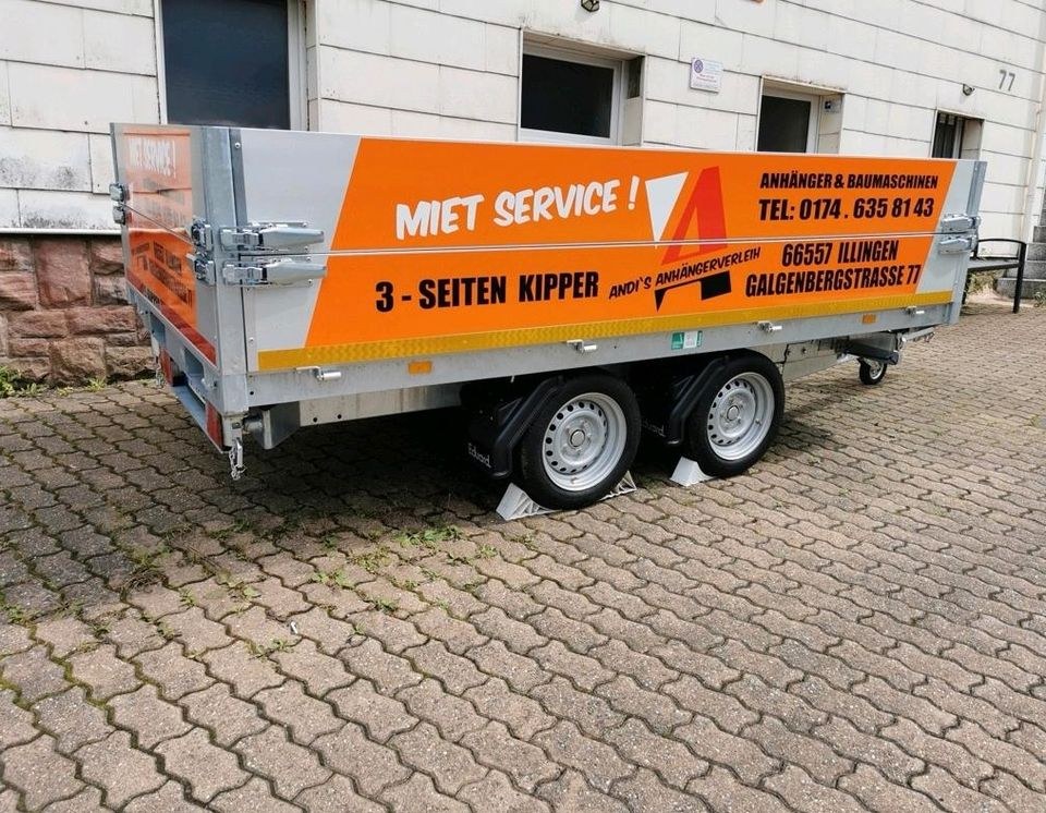 Drei Seiten Kipper Anhänger 3 Bau Schutt Holz mieten in Merchweiler