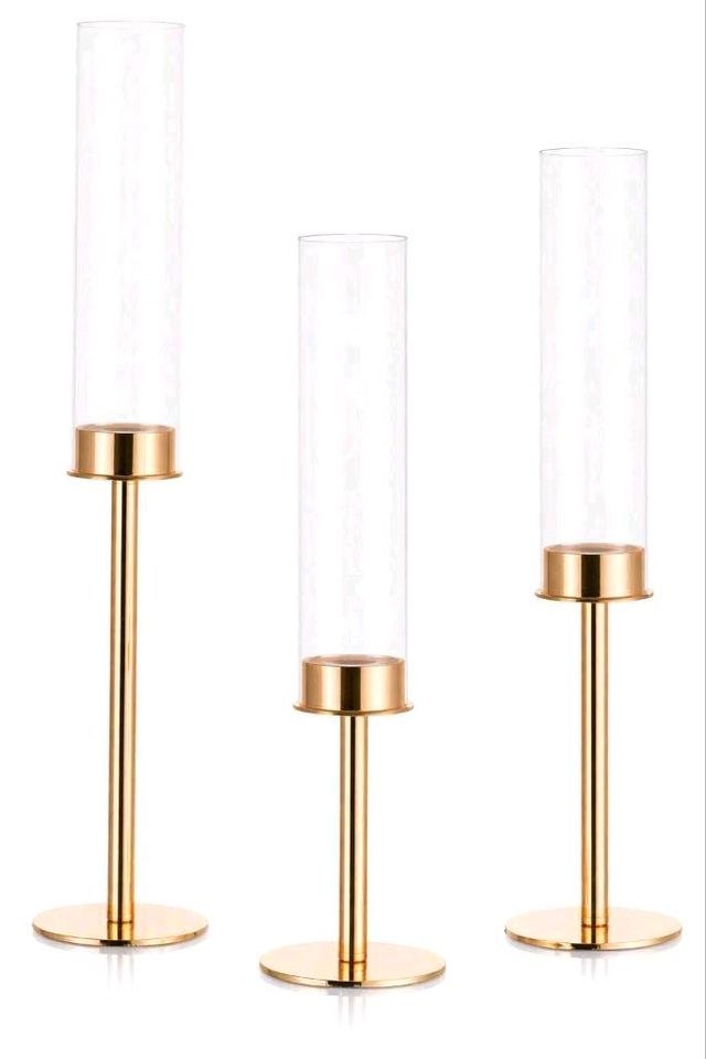 8x Set Gold Stabkerzenständer m Glaszylinder mieten – 3