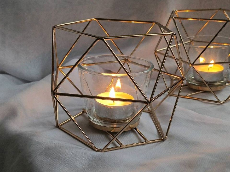 20x goldene geom Teelichter Kerzenhalter Deko mieten – 2