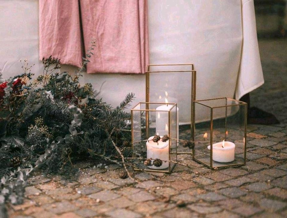 4x 3er Set Laternen Gold Kerzenständer mieten bei Areletia-Weddings – 4