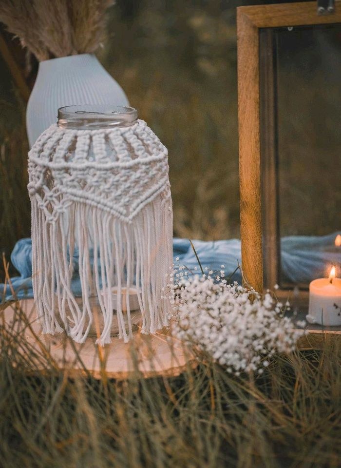 4x XL Makramee Teelichter Vase Boho mieten bei Areletia-Weddings