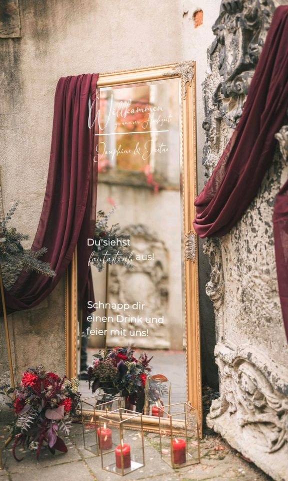 goldener Spiegel Willkommensschild Spruch mieten bei Areletia-Weddings – 2