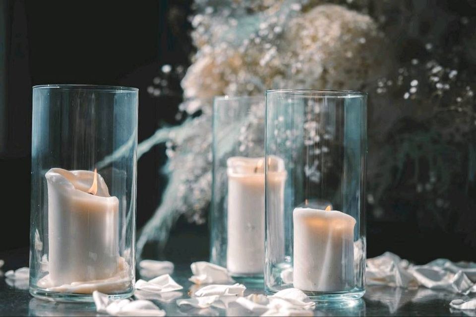 3 Größen Glaszylinder Zylindergläser Vase mieten bei Areletia-Weddings