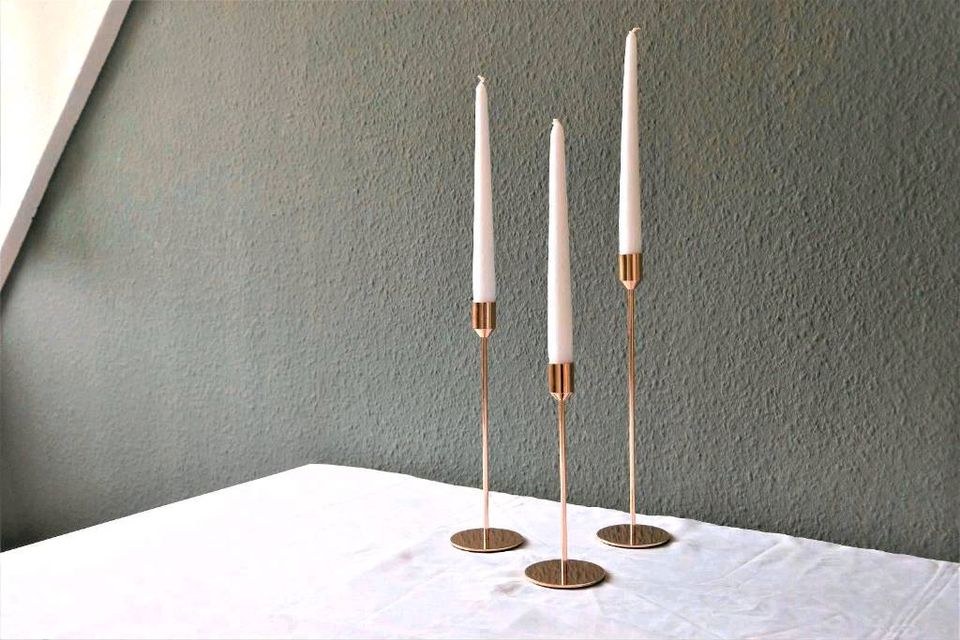 60x goldene Kerzenständer Hochzeitsdeko mieten bei Areletia-Weddings