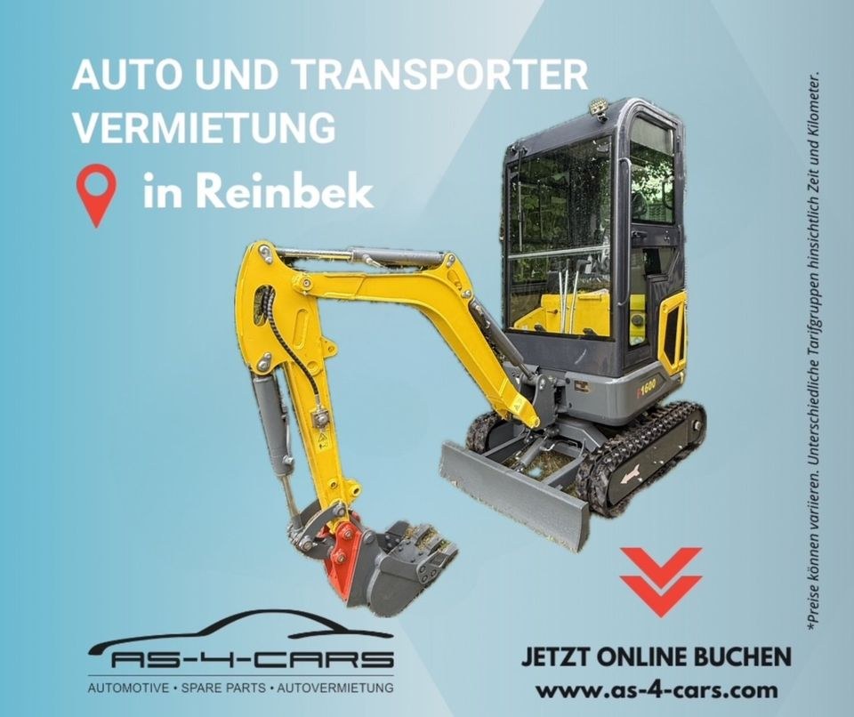 Minnibagger Bagger 1.6t 95 l Anhänger mieten bei As-4-cars