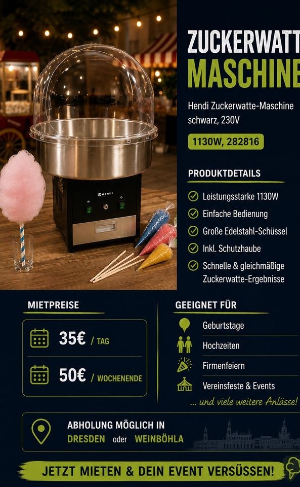 Profi Zuckerwatte Maschine HENDI mieten bei André Schirmer