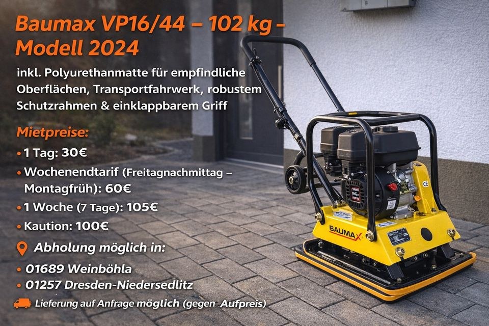 Rüttelplatte Baumax VP16 44 102 kg Modell 2024 mieten in Weinböhla