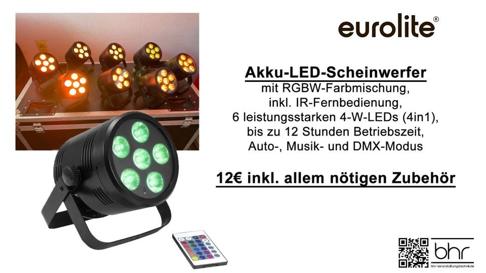 Eurolite Akku LED Scheinwerfer Akkulampen mieten in Herne