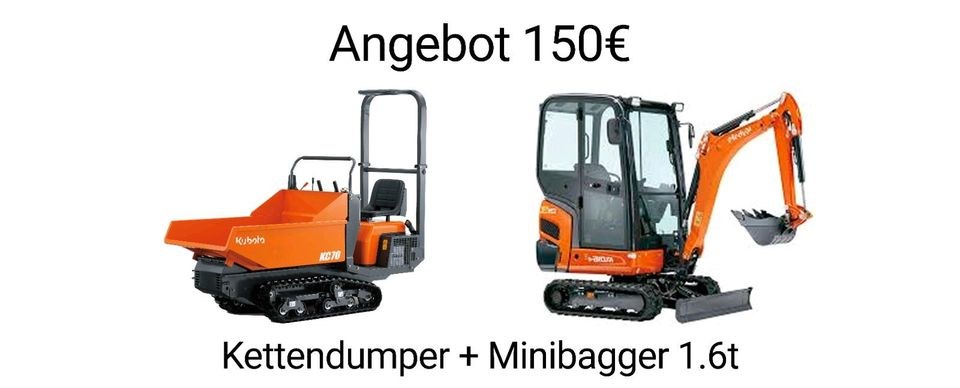 Kubota Dumper KC70 Bagger KX16 4 mieten bei B&S Verleih