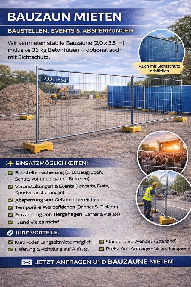 Bauzaun Baustellen Absperrungen mieten in Namborn – für die Baustelle – 2