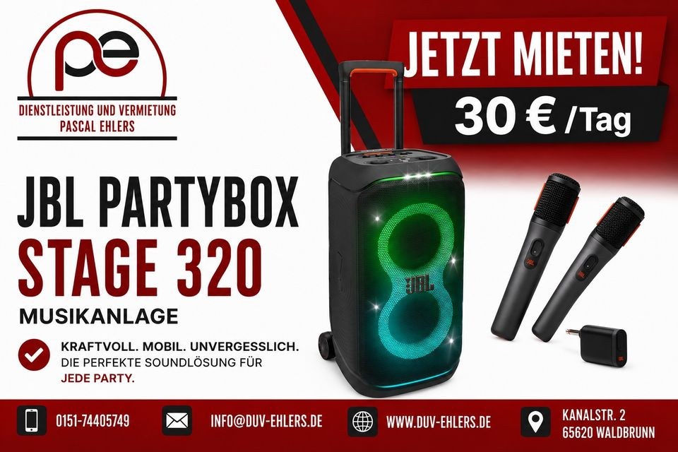 Lautsprecher Musikanlage JBL Partybox Stage 320 mieten in Waldbrunn
