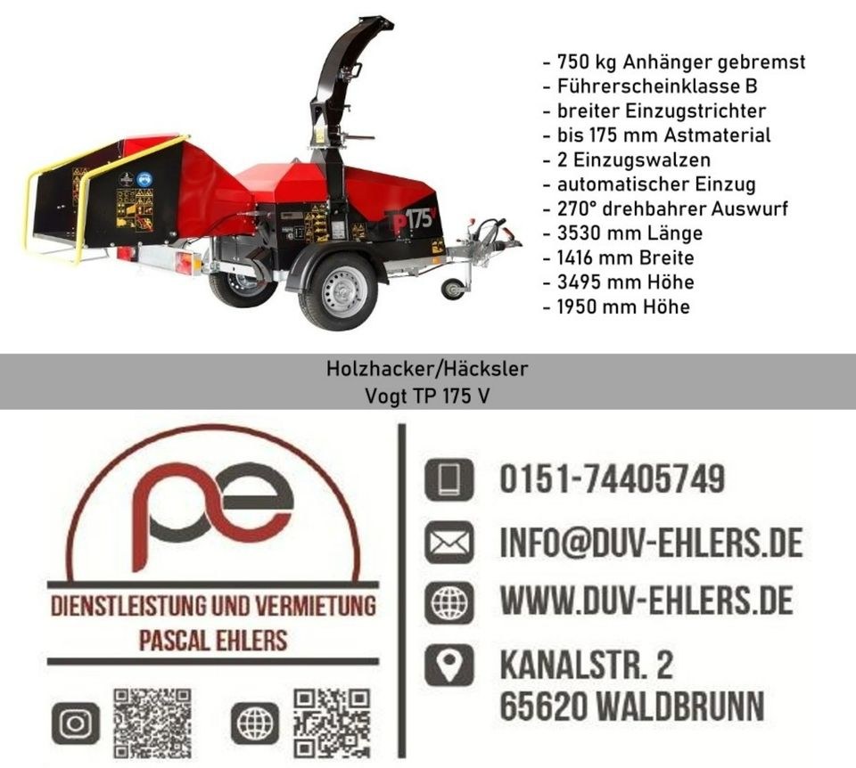 Vogt TP 175 V Holzhacker Häcksler mieten in Waldbrunn