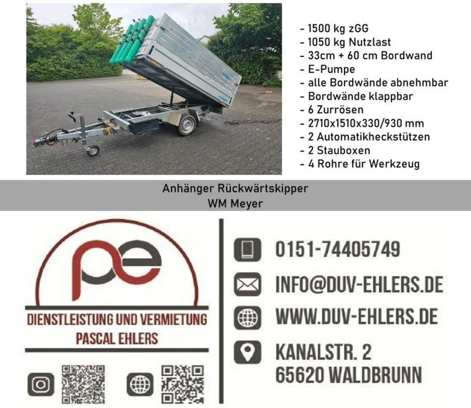 Anhänger Rückwärtskipper 1,5t WM Meyer mieten in Waldbrunn