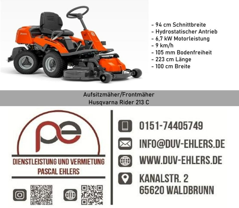 Frontmäher Aufsitzmäher Husqvarna Rider R213 C mieten in Waldbrunn