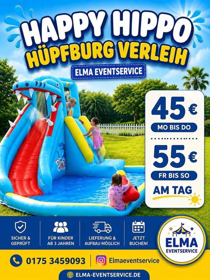 Happy Hippo Wasserhüpfburg mieten bei Elma Eventservice