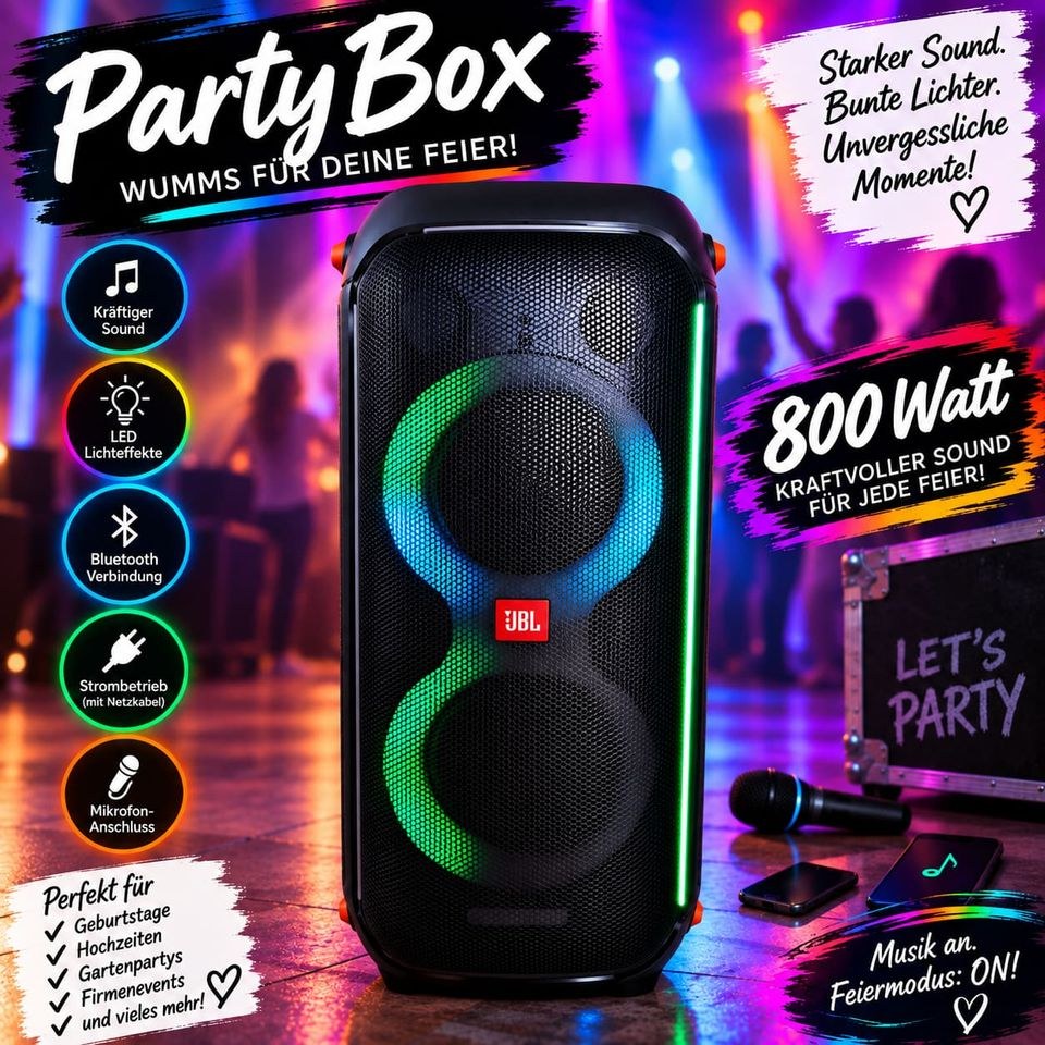 Partybox JBL710 Musikbox 800W mieten bei C.Wunsch – Sound, der ankommt
