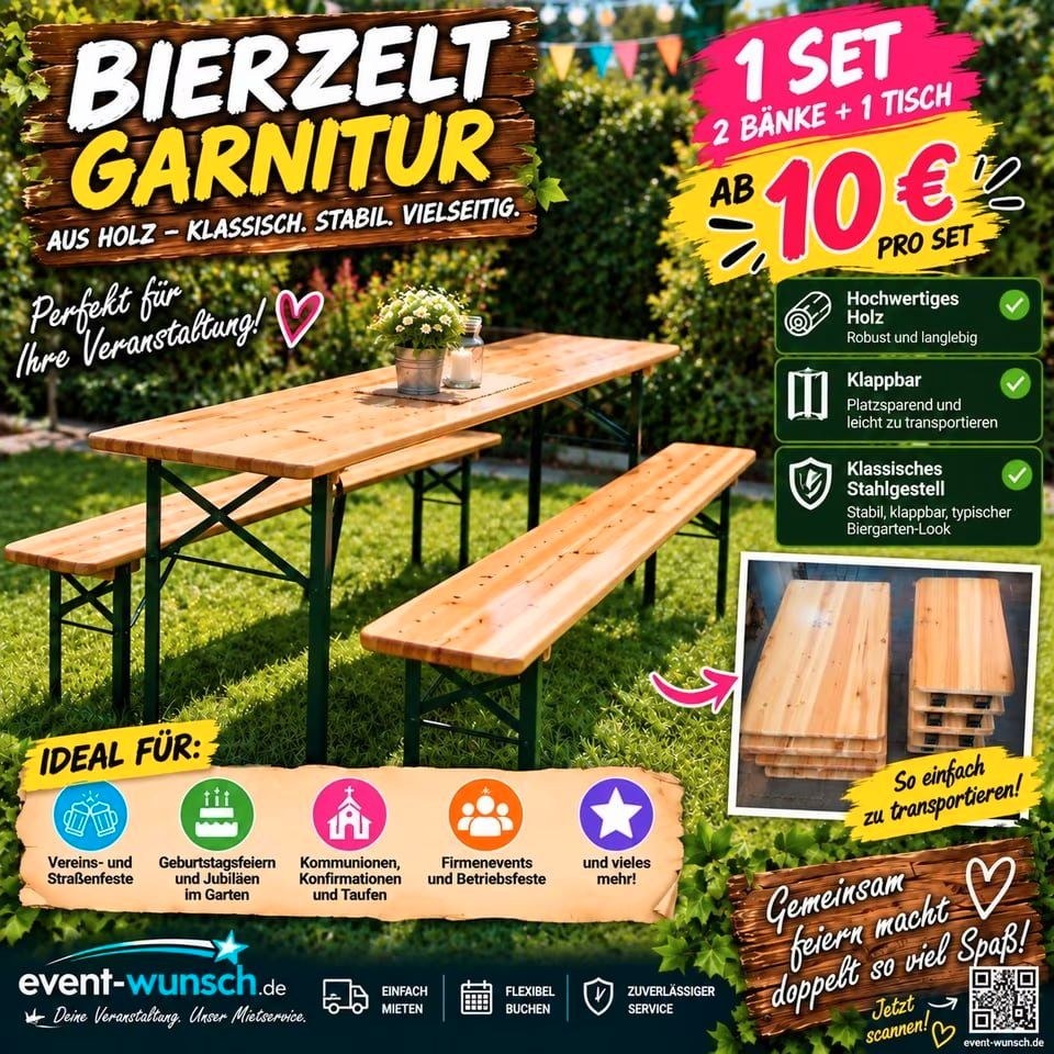✨Klapptische Bänke Bierzeltgarnitur Holz o mieten bei C.Wunsch – 2