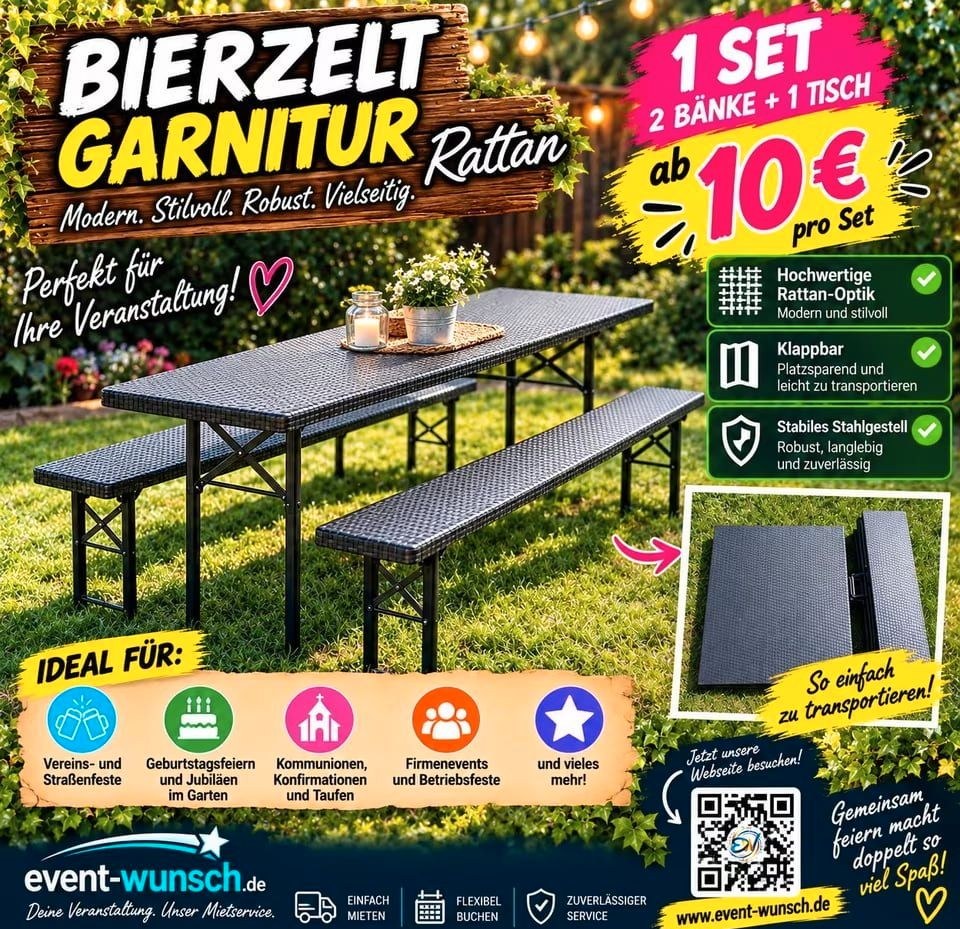 ✨Klapptische Bänke Bierzeltgarnitur Holz o mieten bei C.Wunsch – 3