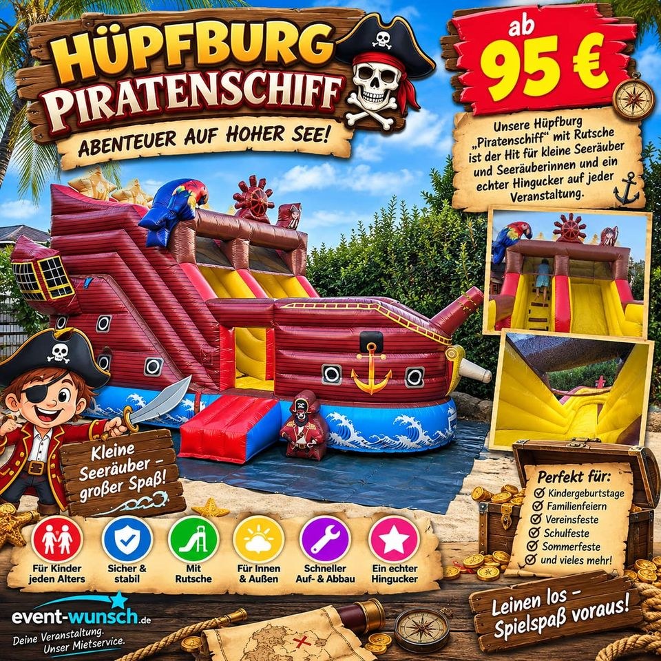 Hüpfburg Rutsche Piratenschiff Geburtstagsfeier mieten bei C.Wunsch