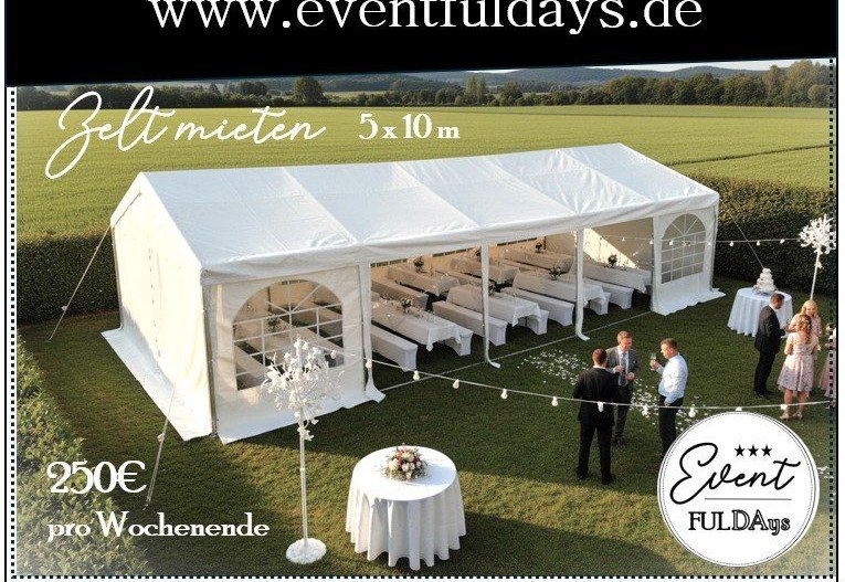 Zelt Partyzelt weiß 5x10m mieten bei EventFULDAys – für jedes Wetter