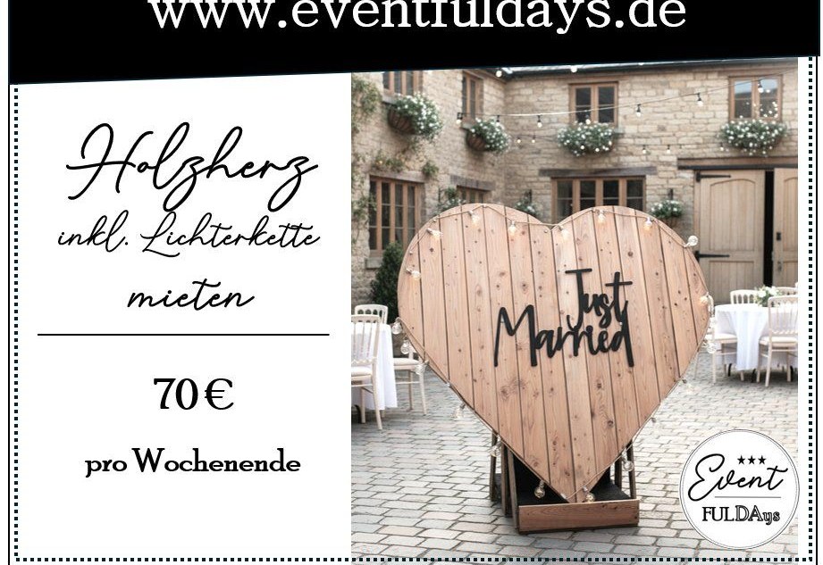 Holzherz XXL Herz Holz groß Deko Dekoration mieten bei EventFULDAys