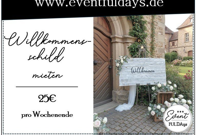Willkommensschild Schild Willkommen Holzschild mieten bei EventFULDAys