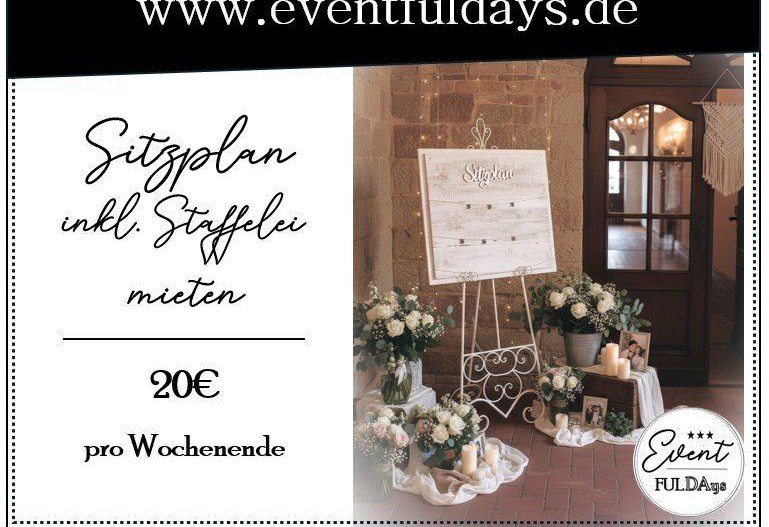 Schild Sitzplan Holzschild Willkommen Staffelei mieten in Fulda